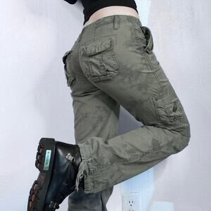 Y2K Mudd Cargo Pants Low Rise Olive Green Pockets